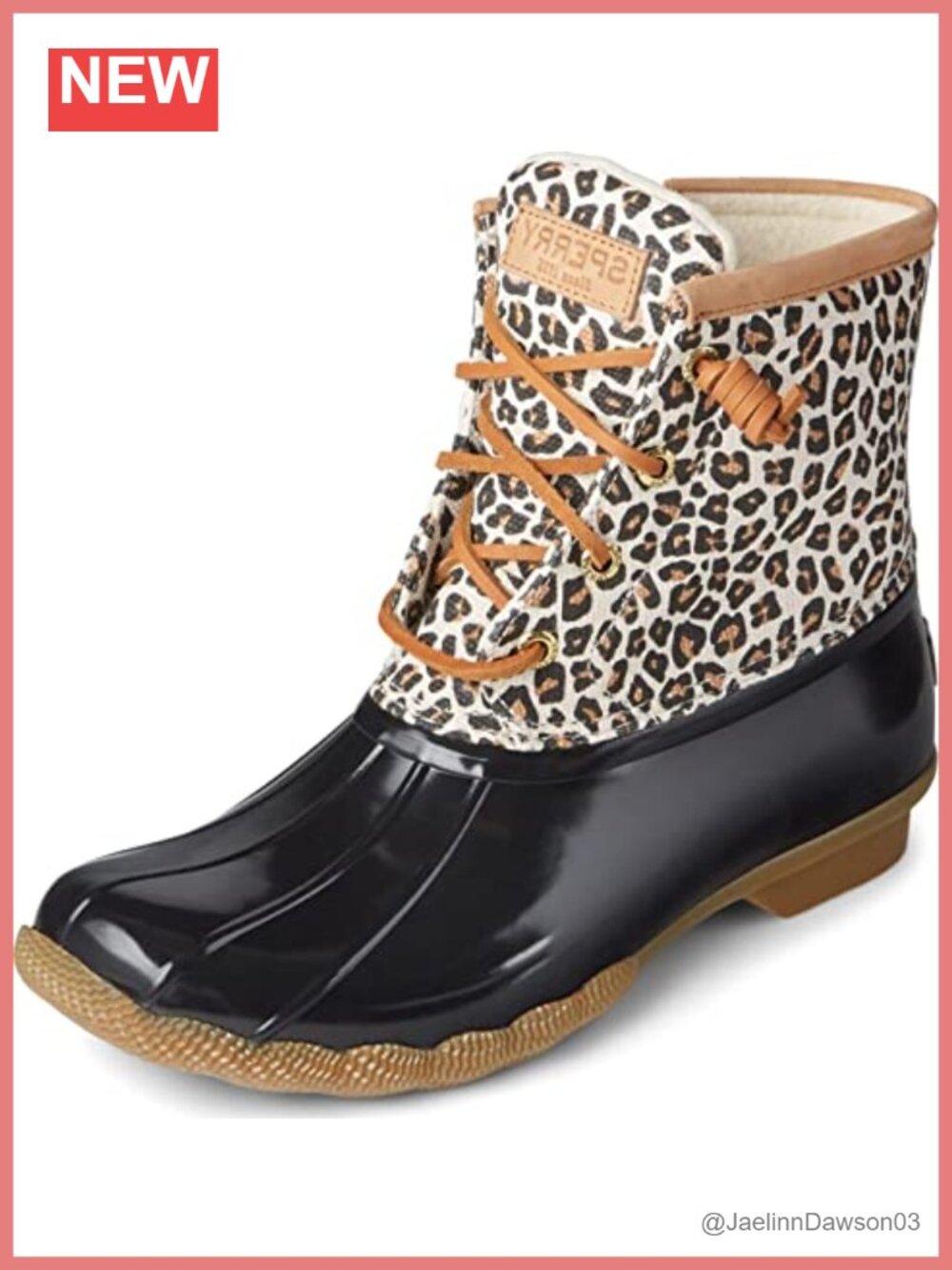 Canvas Animal Print Rain Boot with Zipper and Lace Up Closure
